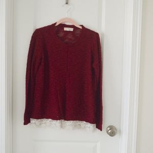 Maroon Sweater with Lace Trim